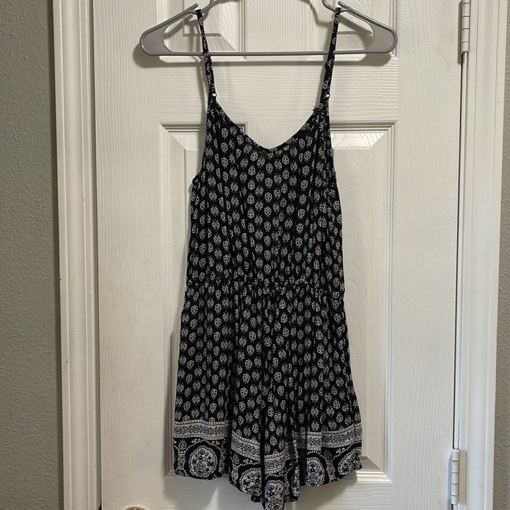 Angie Black and White Printed Spaghetti Strap Romper